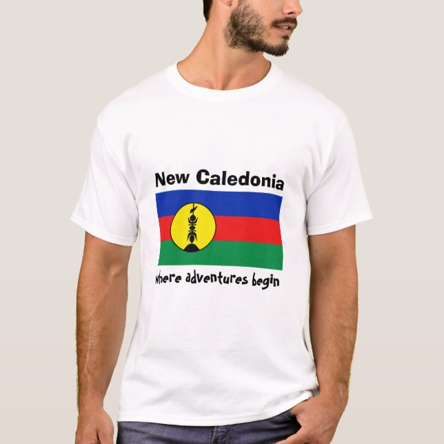 New Caledonia Flag + Map + Text T-Shirt (Front)