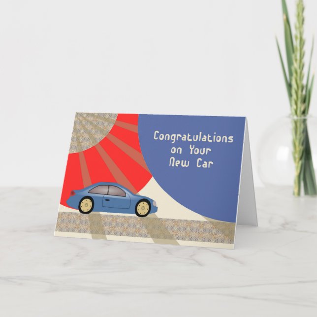 New Car Congratulations, Blue Car, Contemporary Card (Front)