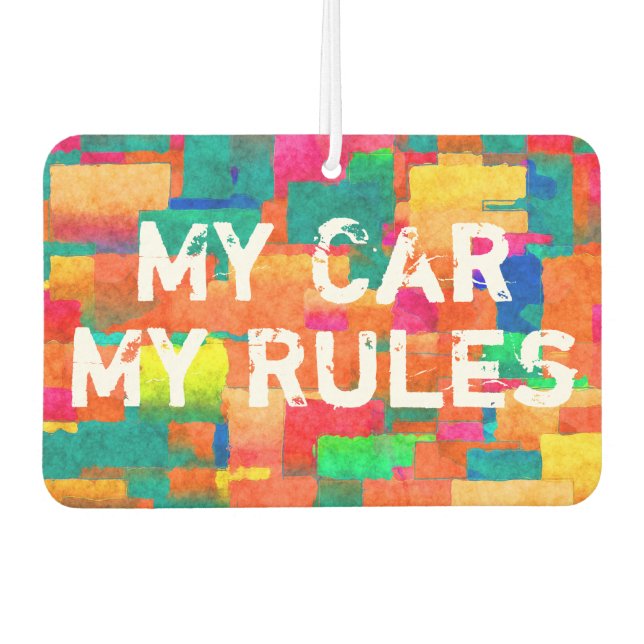 New Car Gift. Colourful Pattern with Message Car Air Freshener (Front)