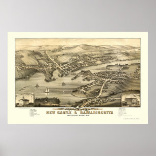 New Castle & Damariscotta, ME Panoramic Map - 1878 Poster