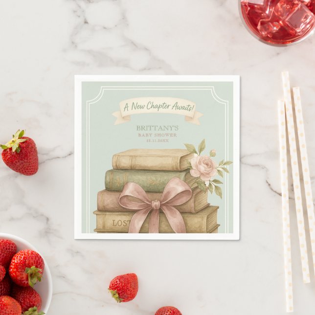 New Chapter Awaits Pink Bow Baby Shower Napkin (Insitu)
