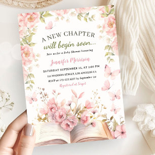 New Chapter Baby Shower Girl Pink Butterflies Invitation