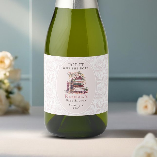 New chapter baby shower Pop it, when she pops! Sparkling Wine Label (Creator Uploaded)