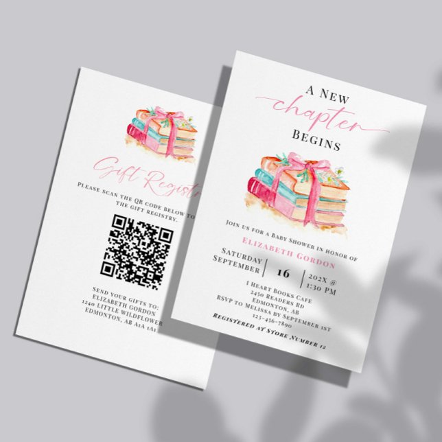 New Chapter Baby Shower Registry QR Code books Invitation (Creator Uploaded)