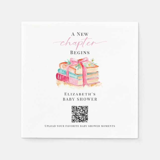 New Chapter Baby Shower Share Photo QR Code Napkin (Front)