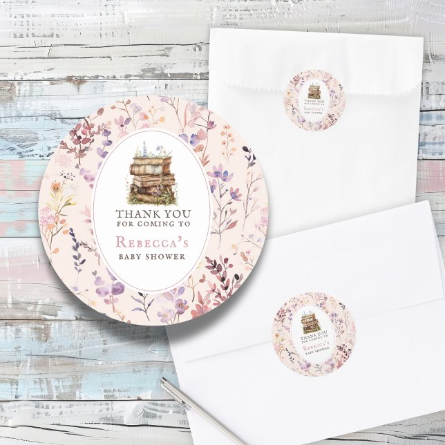 New chapter baby shower watercolor, wildflower classic round sticker (Creator Uploaded)