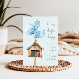 New Chapter Balloons Library Book Baby Shower Blue Invitation