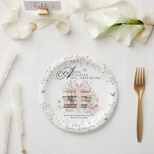 New Chapter Begin Book Wildflower Baby Girl Shower Paper Plate (Wedding)
