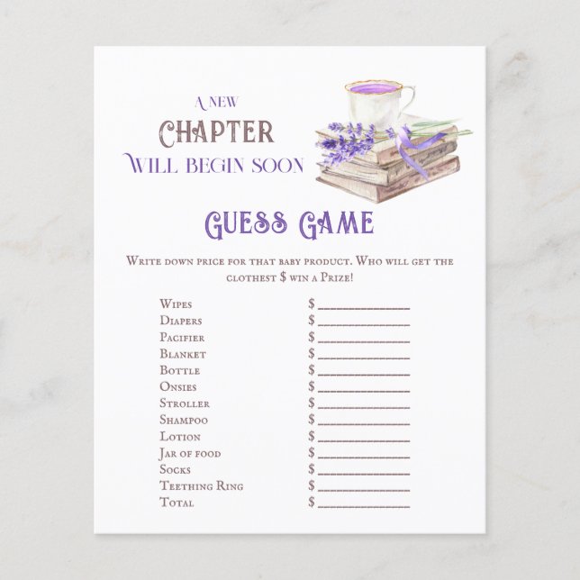 New Chapter Begin Lavender Brunch Baby Shower Game (Front)