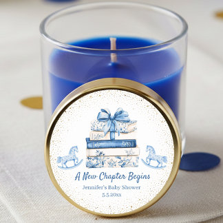 new chapter begins,blue bow books baby shower chic classic round sticker