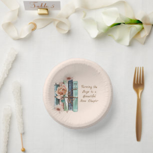 New Chapter Begins Book Stack Floral  Paper Plate