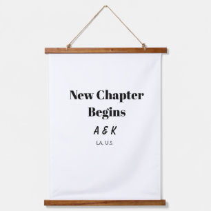 NEW CHAPTER BEGINS couple name wedding PLACE SIMPL Hanging Tapestry