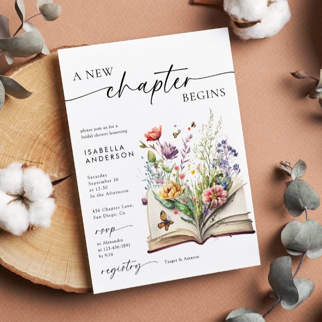 New Chapter Begins Floral Book Bridal Shower Invitation (Creator Uploaded)