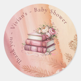 New Chapter Begins Floral Books Baby Shower Classic Round Sticker