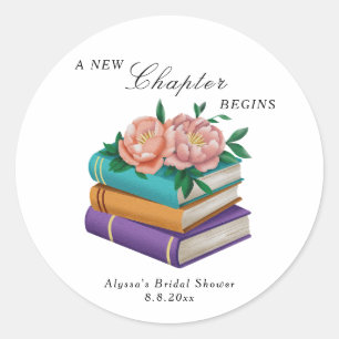 New Chapter Begins Floral Bridal Shower Classic Round Sticker
