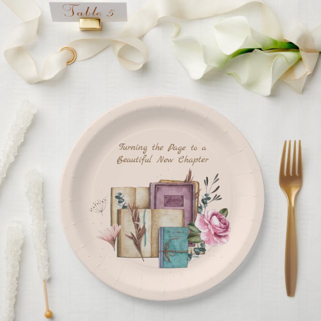New Chapter Begins Floral New Beginnings Paper Plate (Wedding)