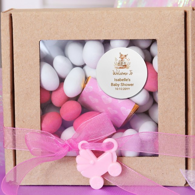 New Chapter Begins Fox Storybook Baby Shower  Classic Round Sticker (Creator Uploaded)