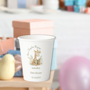 New Chapter Begins Giraffe Storybook Baby Shower Paper Cups