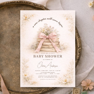 New Chapter Begins Pink Bow Books Baby Shower Invitation