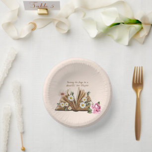 New Chapter Begins Turning the Page Floral  Paper Plate