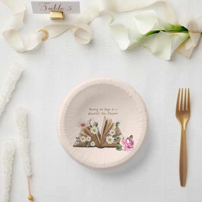 New Chapter Begins Turning the Page Floral  Paper Plate (Wedding)