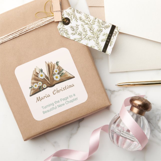New Chapter Begins Turning the Page Floral Square Sticker (Gifting)