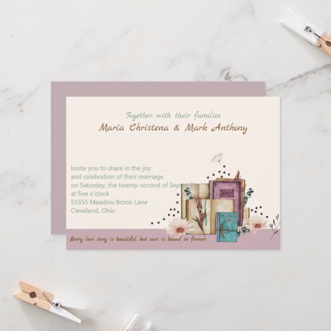 New Chapter Begins Wedding Invitation (Front/Back In Situ)