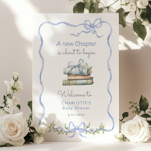 New Chapter Blue bow baby shower Welcome Poster