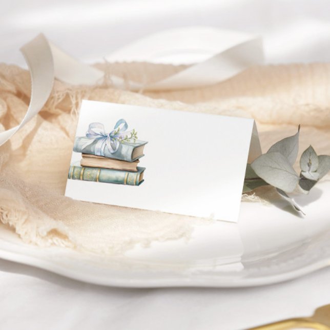 New Chapter Blue Bow Books Baby Shower Place Card (Creator Uploaded)