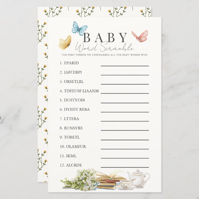 New Chapter Book Tea Baby Word Scramble Game (Front/Back)