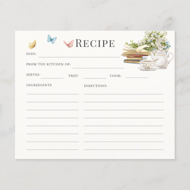New Chapter Book Tea Bridal Shower Recipe Card (Front)