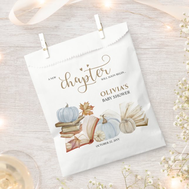 New Chapter Book Theme Blue Pumpkin Baby Shower Favour Bags (Clipped)