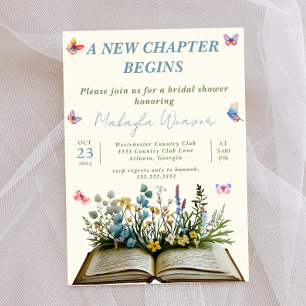 New Chapter Book Theme Floral Wild Bridal Shower Invitation