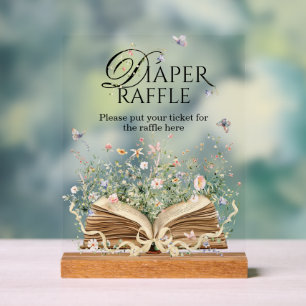 New Chapter Book Theme Wildflower Diaper Raffle Acrylic Sign