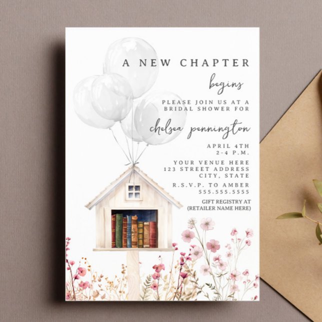 New Chapter Bridal Shower Mini Library Floral Invitation (Creator Uploaded)