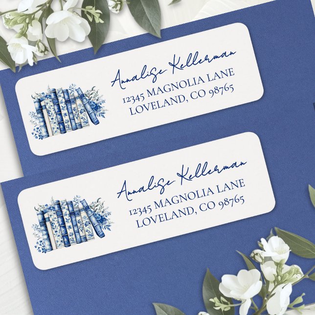 New Chapter Floral Blue Book Return Address (New Chapter Floral Book Return Address Label )