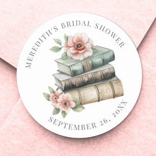 New Chapter Floral Book Bridal Shower Classic Round Sticker
