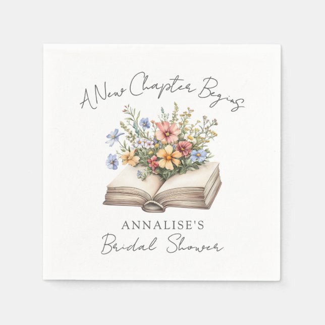 New Chapter Floral Book Bridal Shower Napkin (Front)