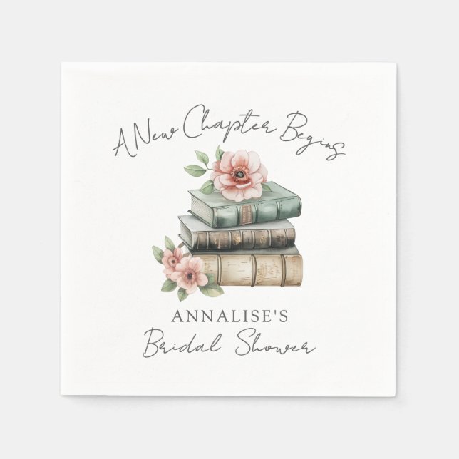New Chapter Floral Book Bridal Shower Napkin (Front)