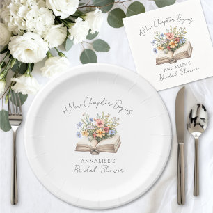 New Chapter Floral Book Bridal Shower Paper Plate