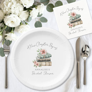 New Chapter Floral Book Bridal Shower Paper Plate
