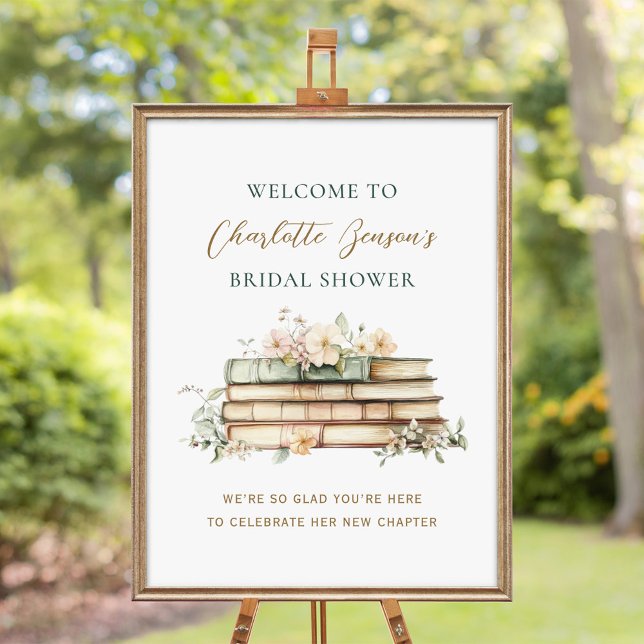 New Chapter Floral Book Bridal Shower Welcome Poster (Creator Uploaded)