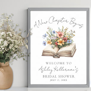 New Chapter Floral Book Bridal Shower Welcome Sign