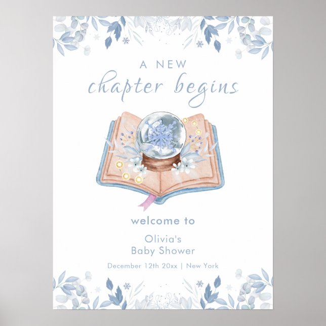 New Chapter Floral Snowball Baby Shower Welcome Poster (Front)