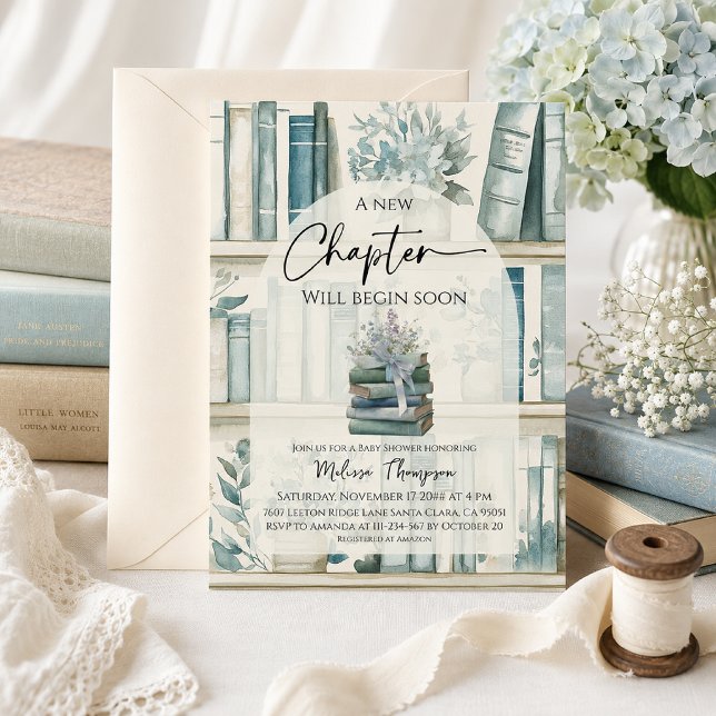 New Chapter Library Blue Boy Book Baby Shower Invitation (Creator Uploaded)