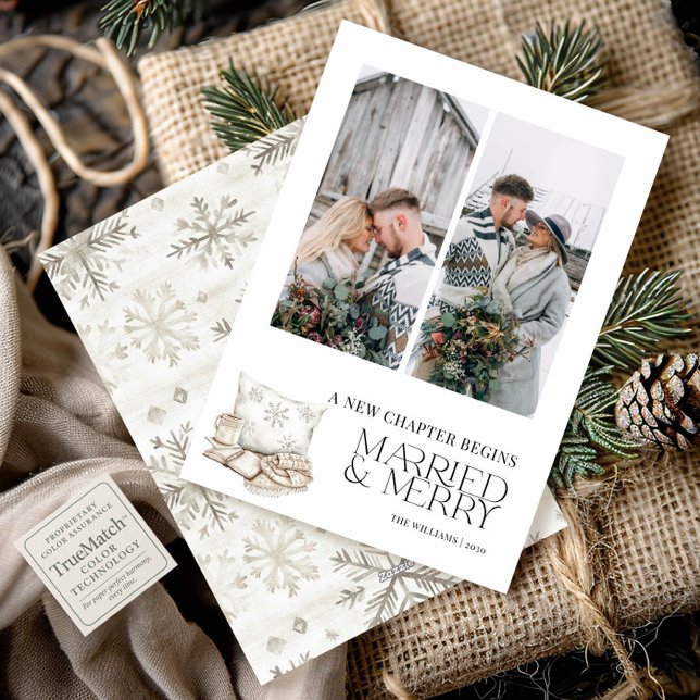 New Chapter Married Merry Winter Snowflake 2 Photo Holiday Card (Creator Uploaded)