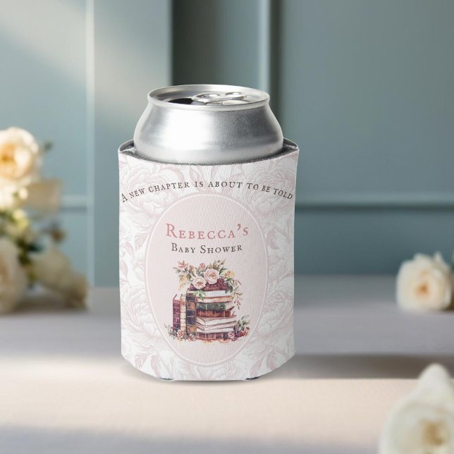 New chapter old books baby shower pale blush peony can cooler (Creator Uploaded)