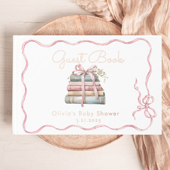 New Chapter Pink Bow Baby Shower Guest Book (Creator Uploaded)