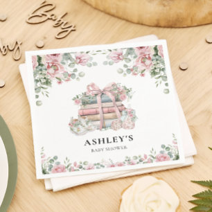 New Chapter Pink Bow Floral Baby Shower Napkin