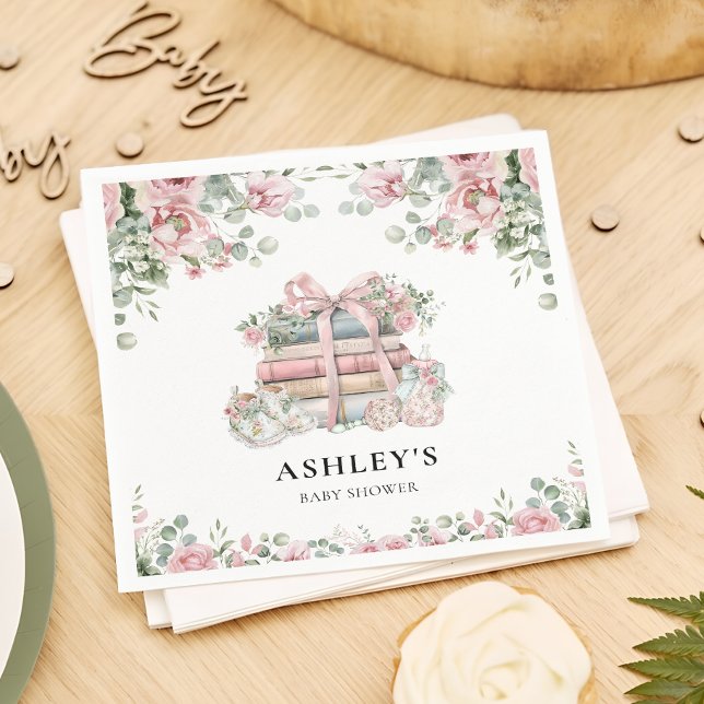 New Chapter Pink Bow Floral Baby Shower Napkin (Creator Uploaded)